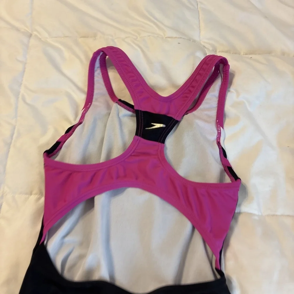 Speedo Girls Youth Infinity Splice 1 Piece Swimsuit Black Pink 10 7142026